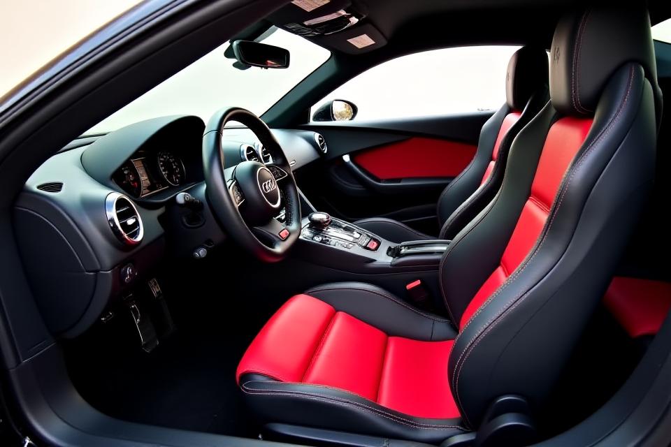 Intérieur luxueux Audi R8 V10 avec surpiqûres rouges