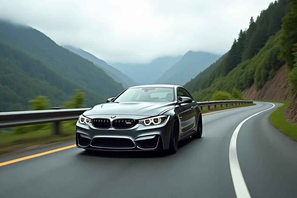 BMW M3 Competition sur route de montagne