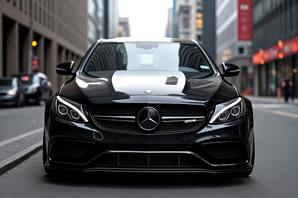 Mercedes-AMG C63 noire sur fonds urbain