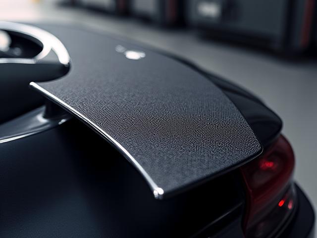 Vue rapprochée d'un spoiler arrière en fibre de carbone sur une voiture de sport